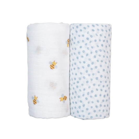 2 Pack Swaddles - Bees & Blue Dots