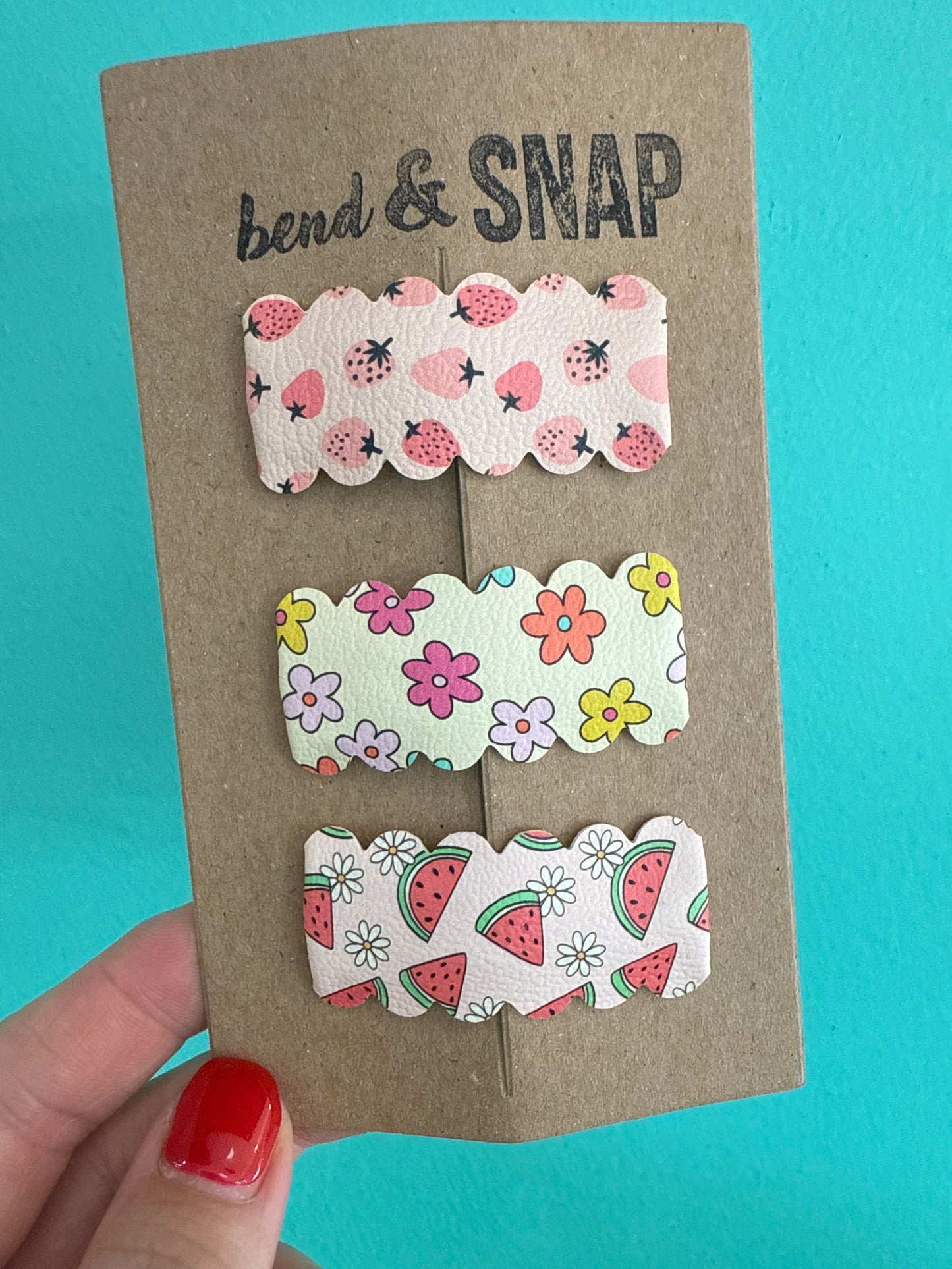 Strawberry-Flowers-Watermelon Daisy Snap Clips 3 Pack