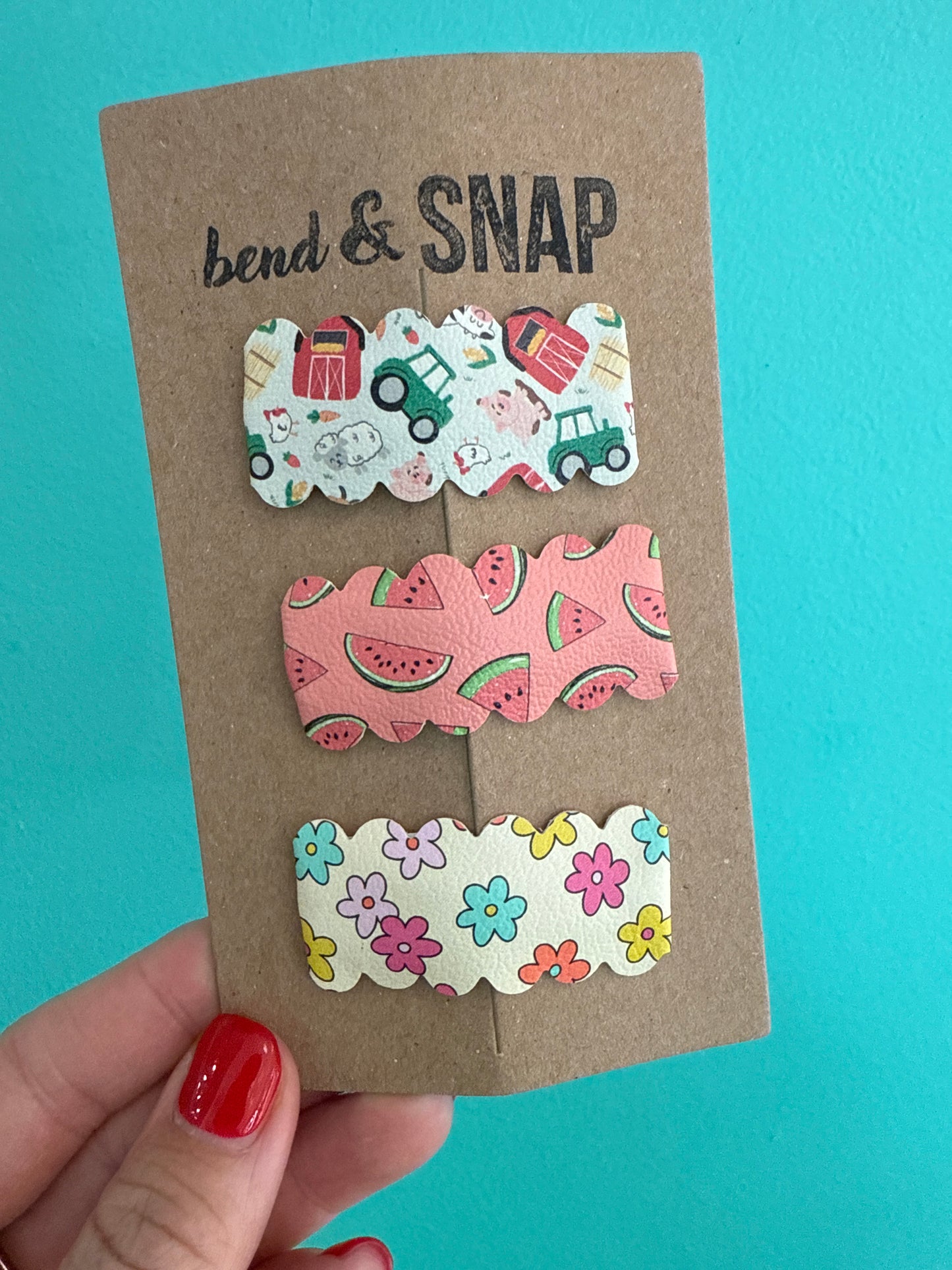 Farm-Watermelon-Flowers Snap Clips 3 Pack