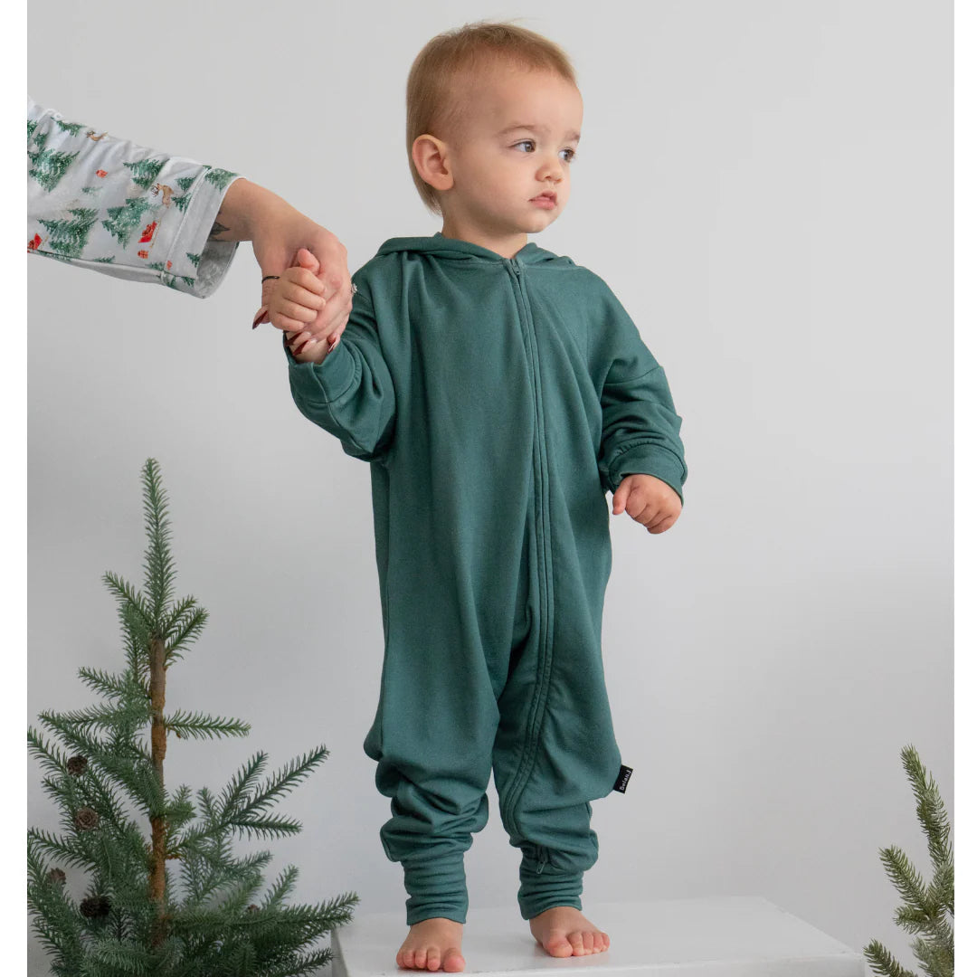 Leafy Green Baggy Hoodie Zipper Jumpsuit