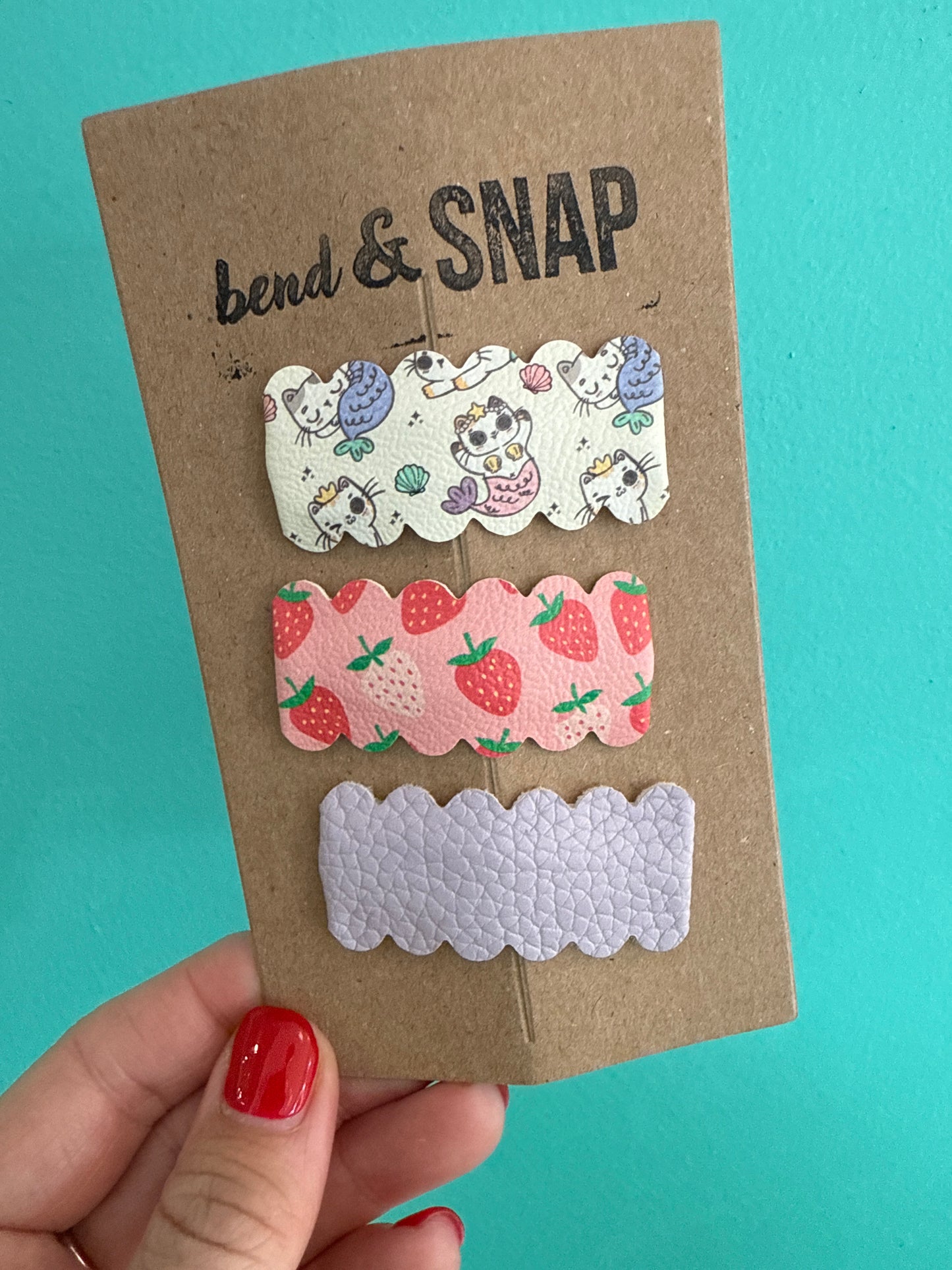 MerCats-Strawberries-Purple Snap Clips 3 Pack