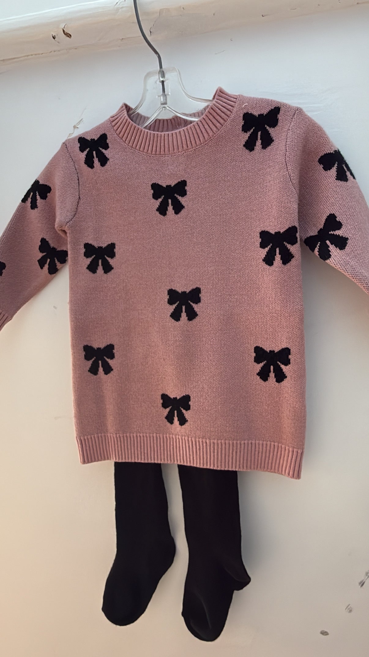 Light Pink Bow Dress with Tights