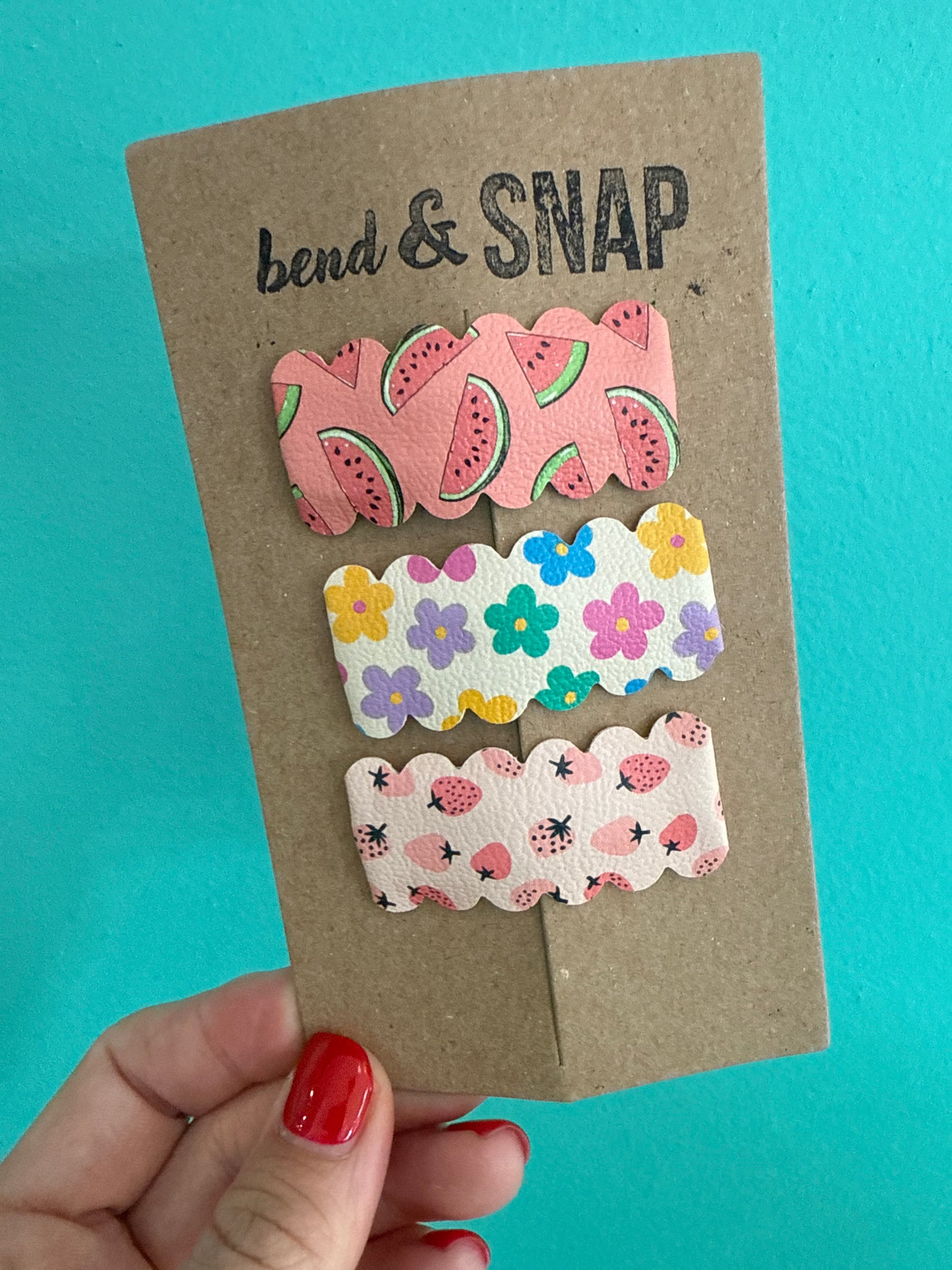 Watermelon-Flowers-Strawberries Snap Clips 3 Pack