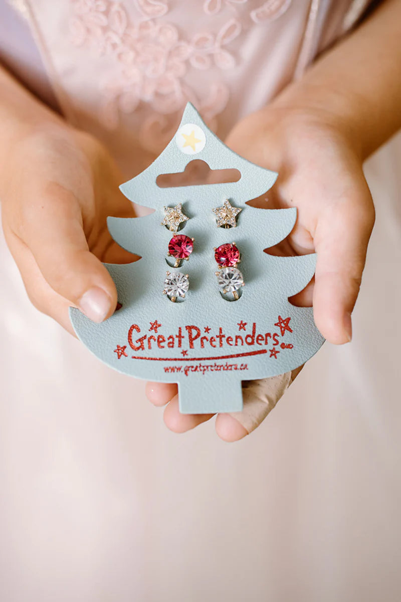 Holiday Tree Clip on Earrings, 3pair