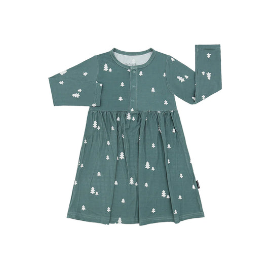 Tiny Trees Long Sleeves Peplum Dress