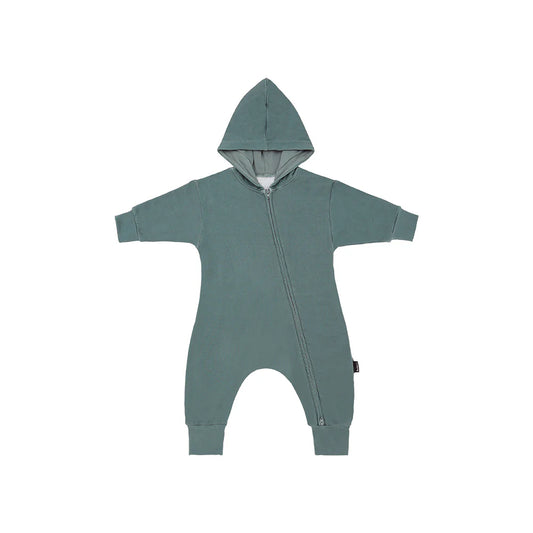 Leafy Green Baggy Hoodie Zipper Jumpsuit