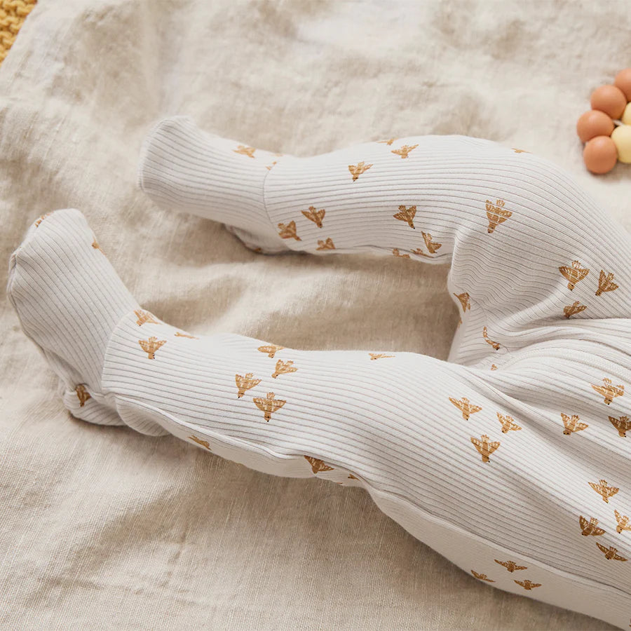 Birds Print on Orchard Tint Footed Sleeper