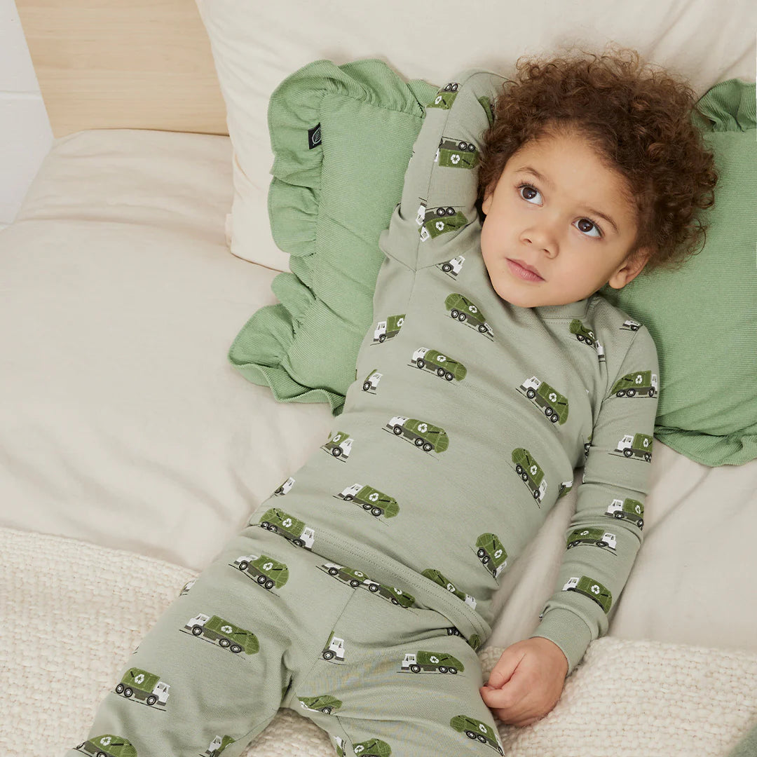 Recycling Truck Print on Fall Green PJ Set