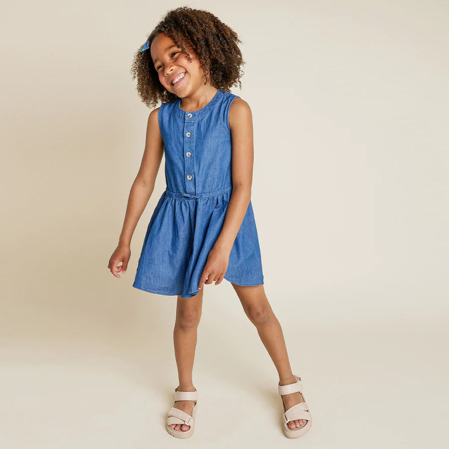 Chambray Sleeveless Front-Button Dress (6 Years)