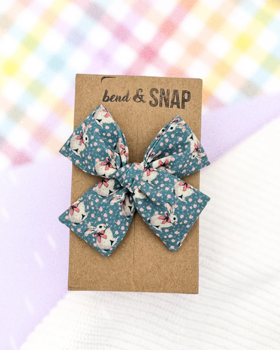 Floral Bunnies on Teal / Hand-Tied