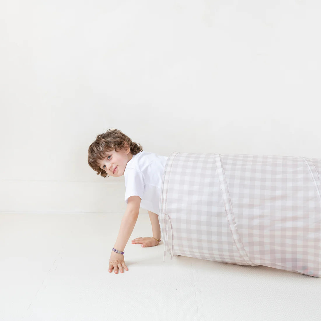 Gingham Beige Recycled Fabric Play Tunnel