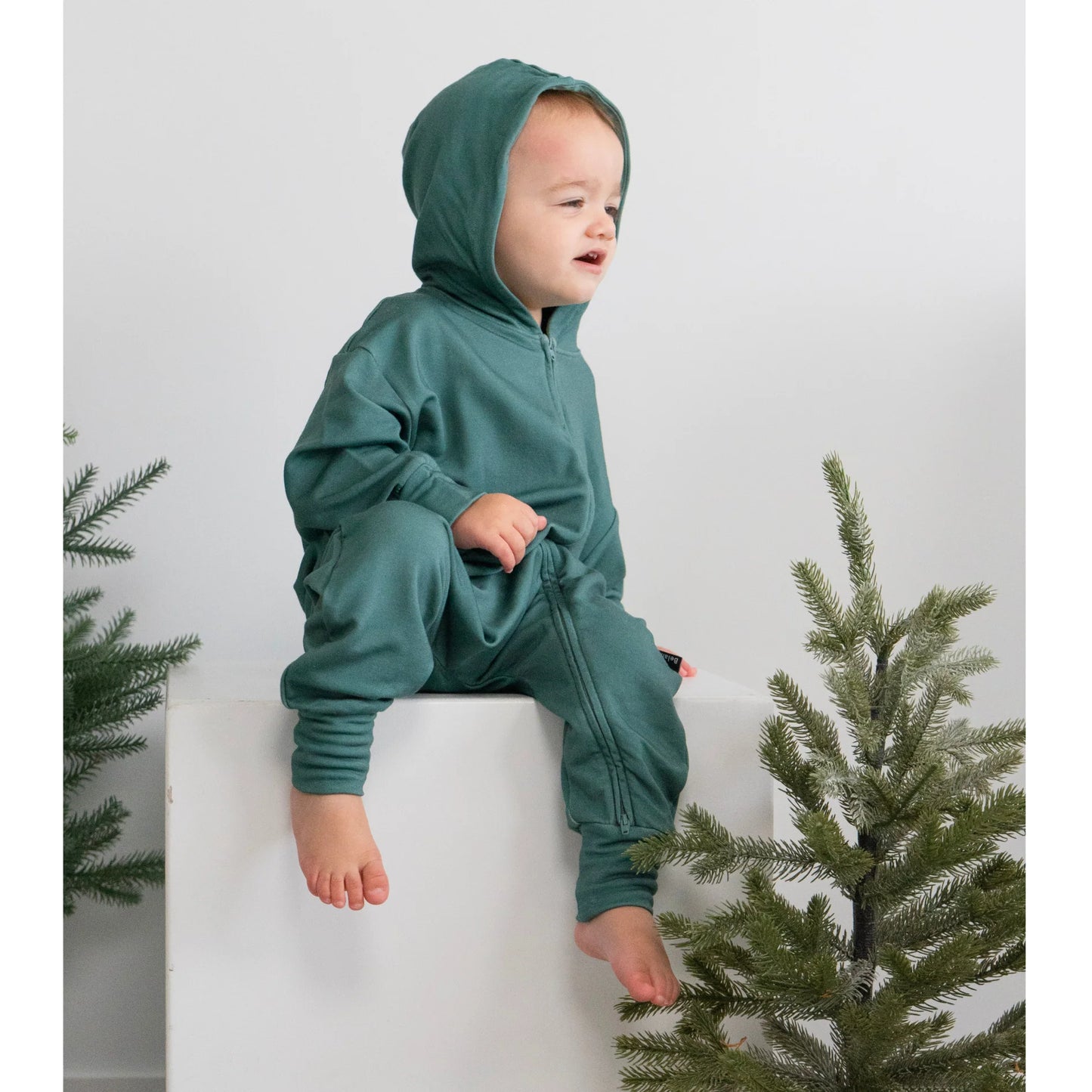 Leafy Green Baggy Hoodie Zipper Jumpsuit