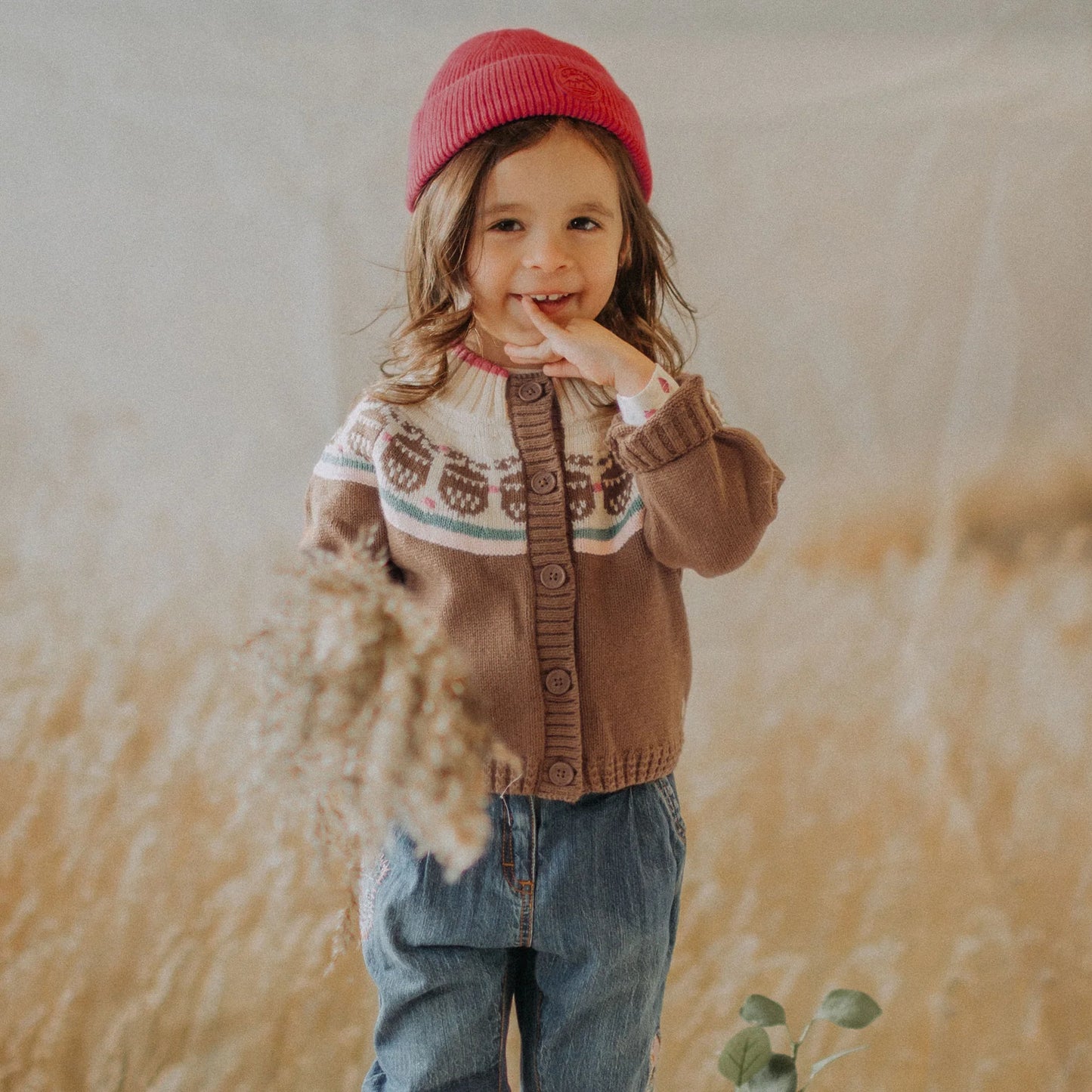 Baby Brown & Pink Button Up Sweater