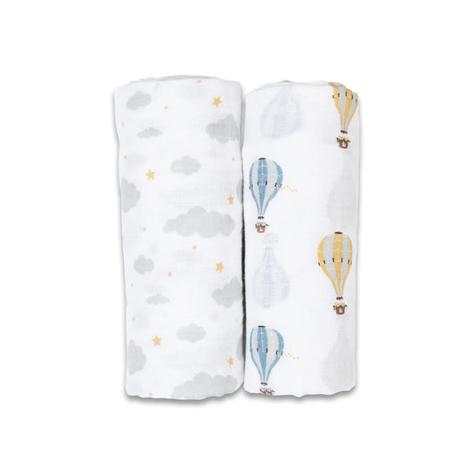 2 Pack Swaddles - Hot Air Balloon + Clouds