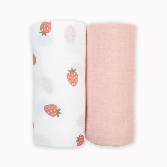 2 Pack Swaddles - Strawberries + Ballet Slipper
