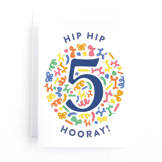 Balloon Animal Fifth Birthday Card