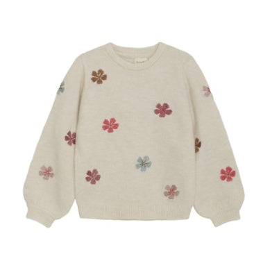 Cream Pull Over Kitted Sweater with Flowers