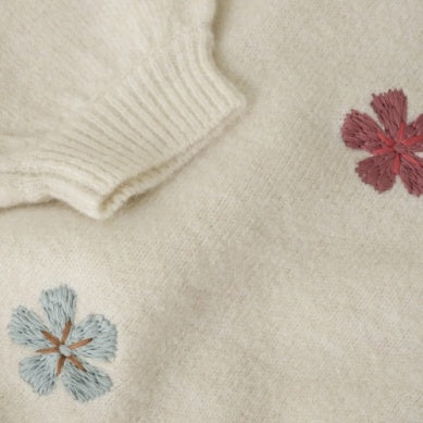 Cream Pull Over Kitted Sweater with Flowers