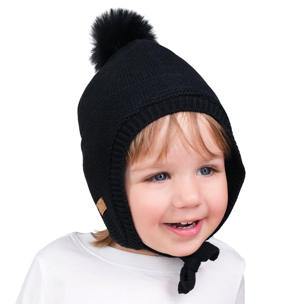Jet Black |  Pom-Pom Knit Hats