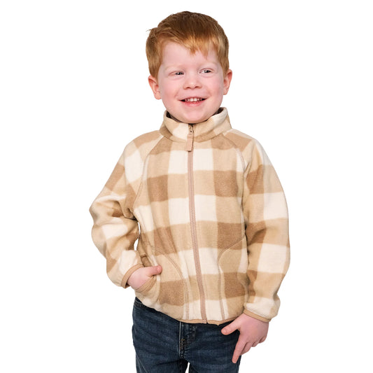Kids Cozy Fleece Jacket | Brown Plaid