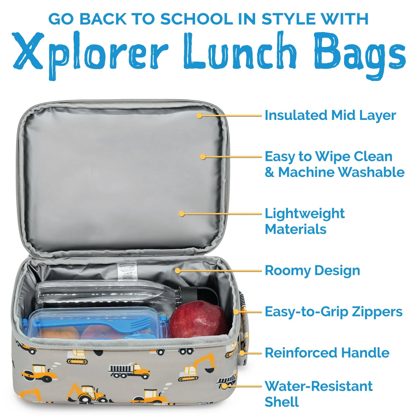 Grey Construction Kids Lunch Bag