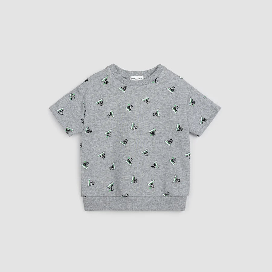 Kids Inline Blade Print on Heather Grey Short-Sleeve Sweatshirt