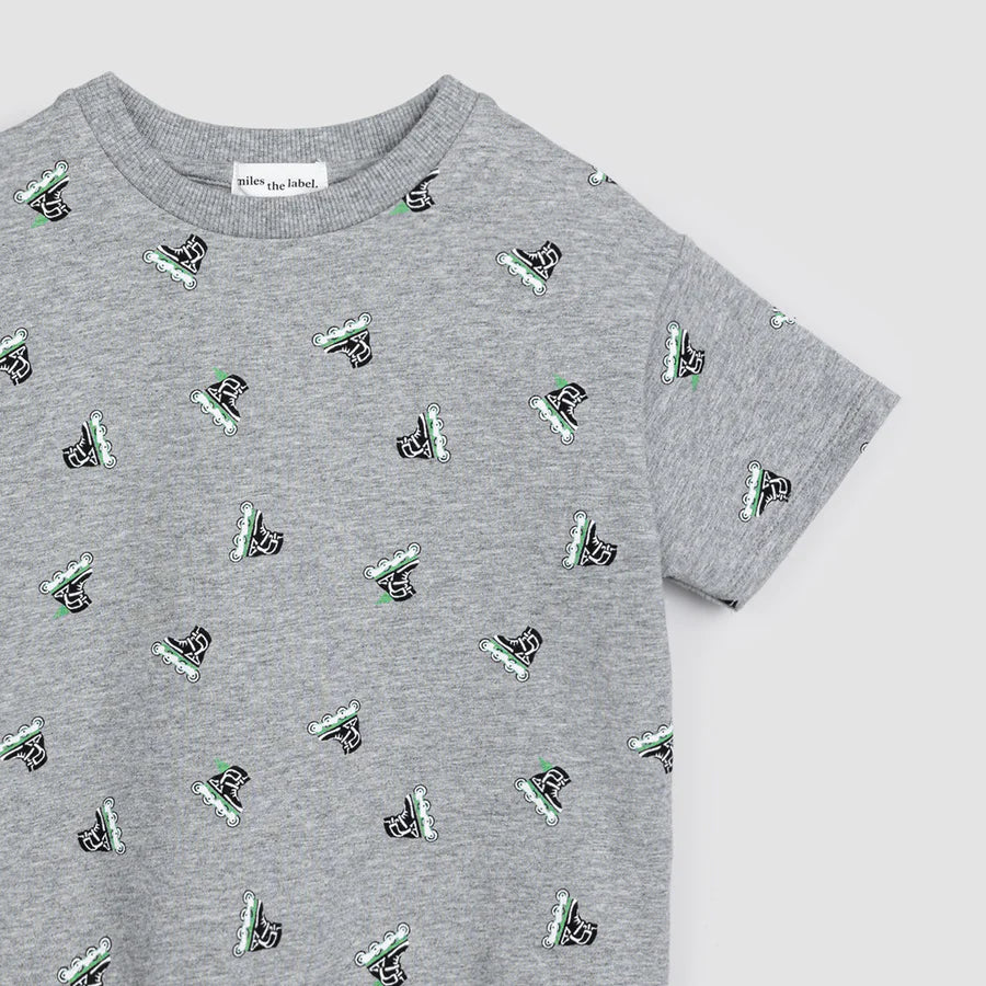 Kids Inline Blade Print on Heather Grey Short-Sleeve Sweatshirt