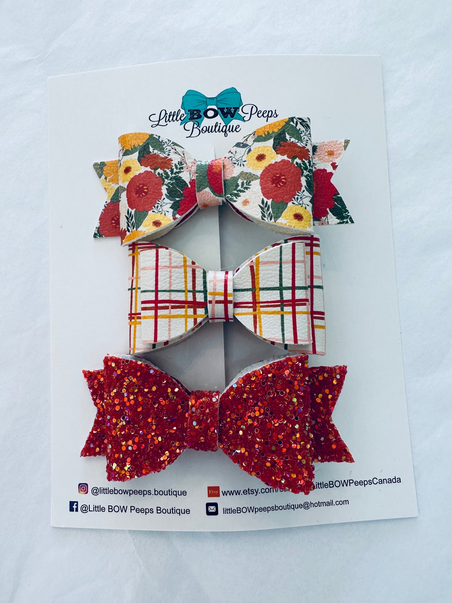 3 Pack Faux Leather Bow Clip