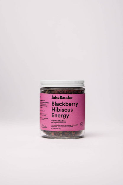 Blackberry Hibiscus Energy - Superfood Tea Blend: Glass Jar - 24 Cups