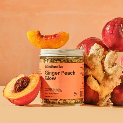 Ginger Peach Glow - Superfood Tea Blend: Glass Jar - 24 Cups