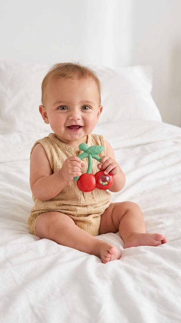 Bitzy Shake™ - Silicone Teether with Rattle: Cherries