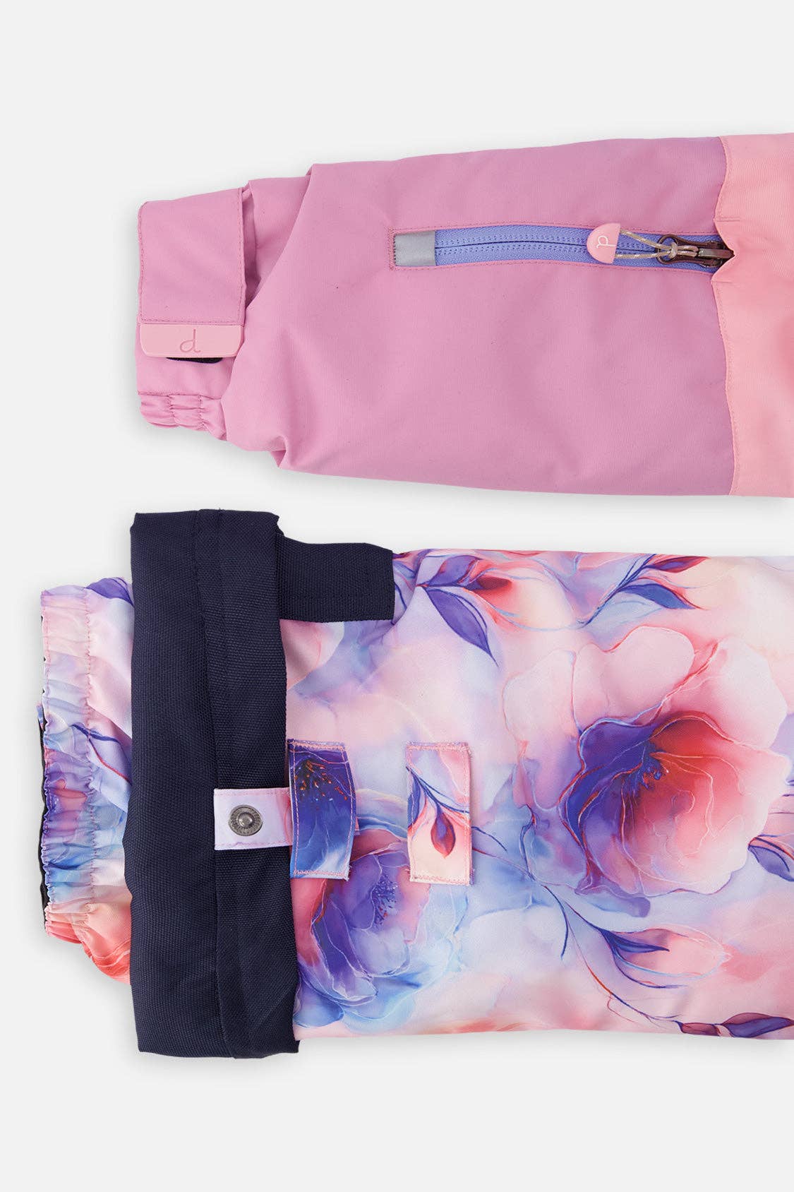 Two Piece Play Snowsuit Pink And Purple Colorblock With Watercolor Floral Print Pants: 5