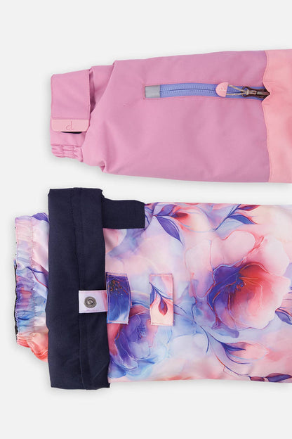 Two Piece Play Snowsuit Pink And Purple Colorblock With Watercolor Floral Print Pants: 5