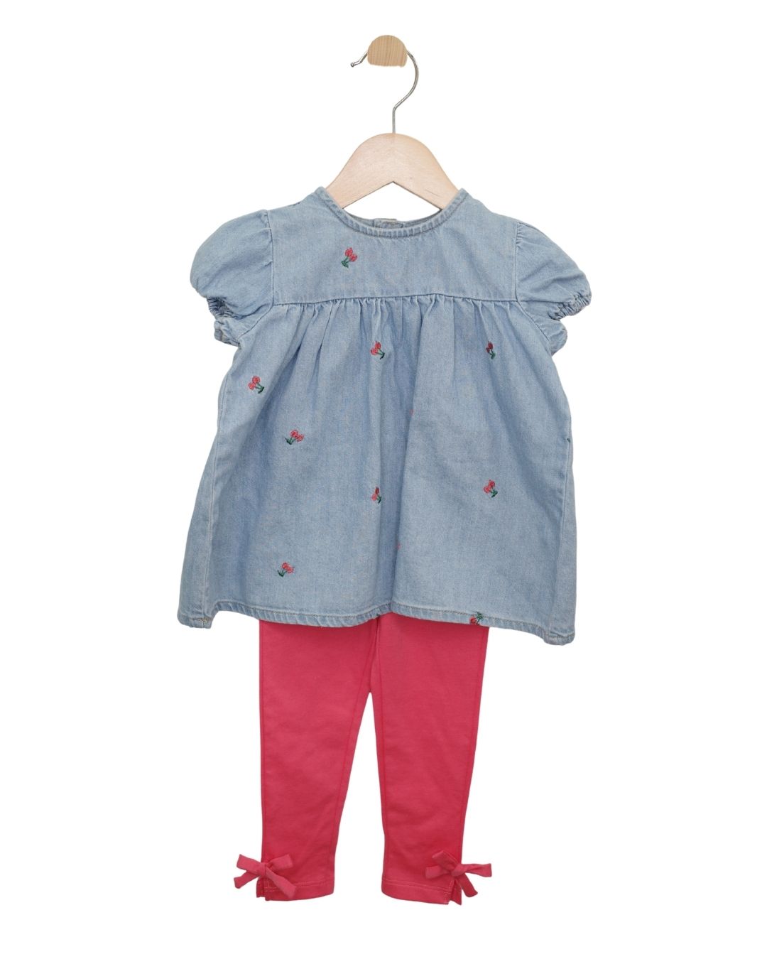 Baby Cherry Denim Top with Leggings
