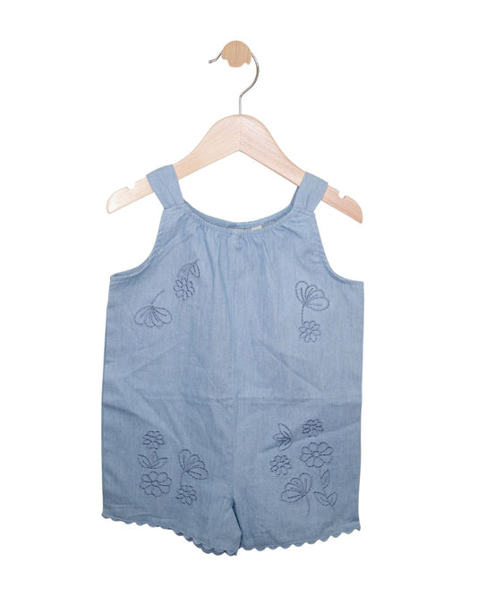 Baby Chambray Embroidered Flower Short Romper