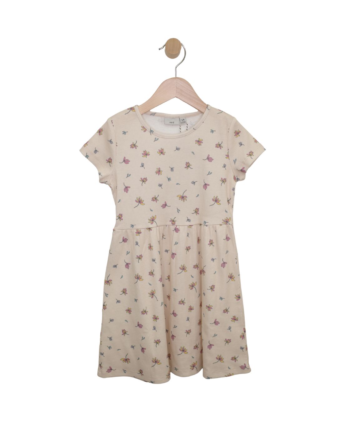 Cream Ribbed Flower Dress