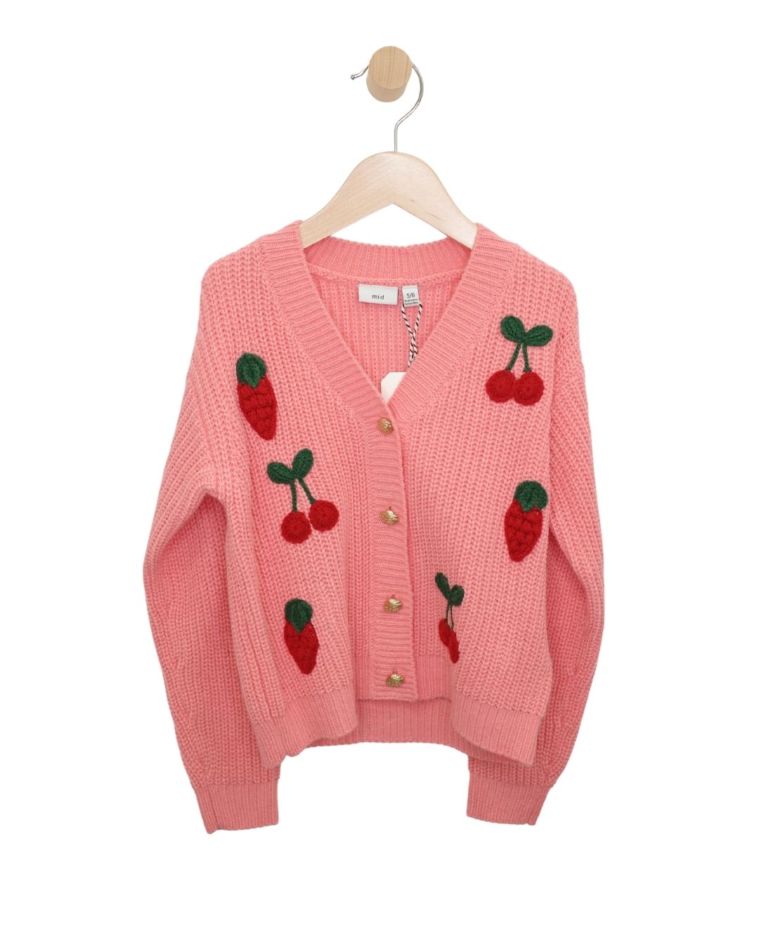Kids Pink Knitted Sweater with Cherries & Strawberries
