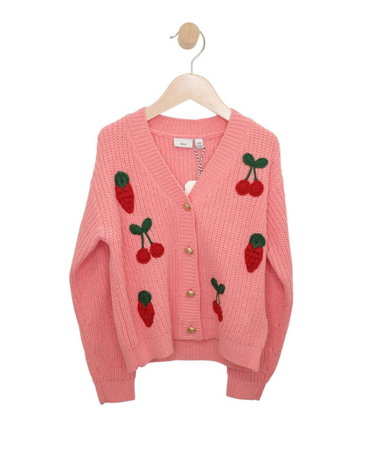 Kids Pink Knitted Sweater with Cherries & Strawberries
