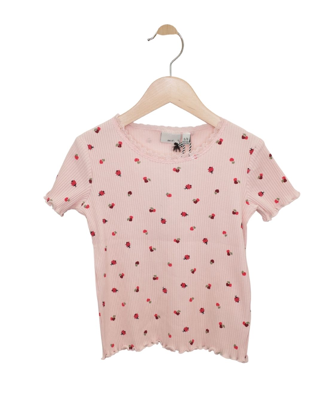 Kids Light Pink Ribbed Tee with Ladybugs