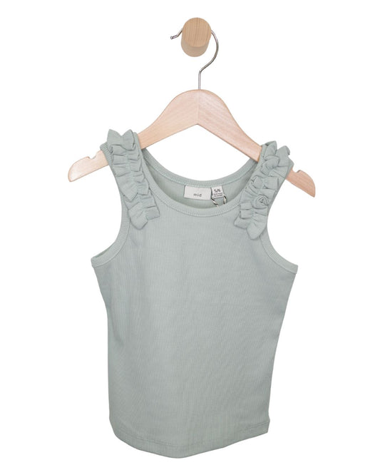 Sage Ruffle Ribbed Tank