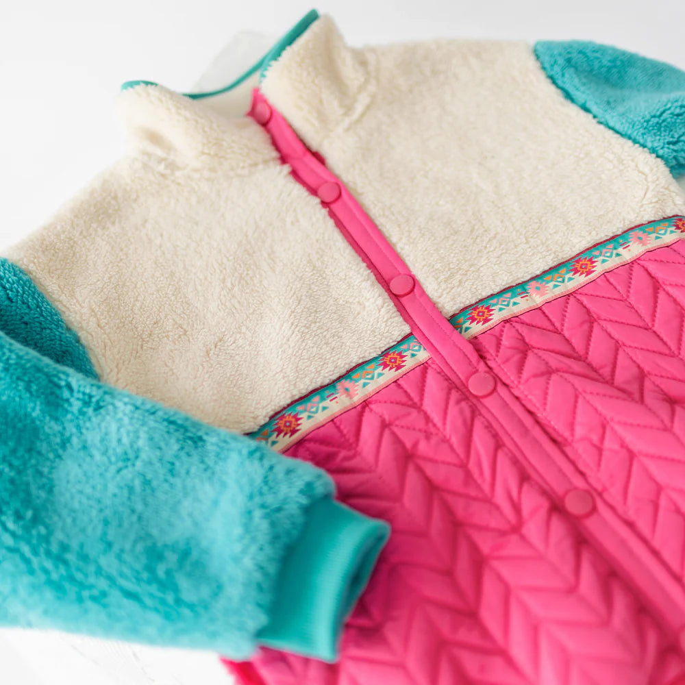 Children's pink and turquoise plush jacket