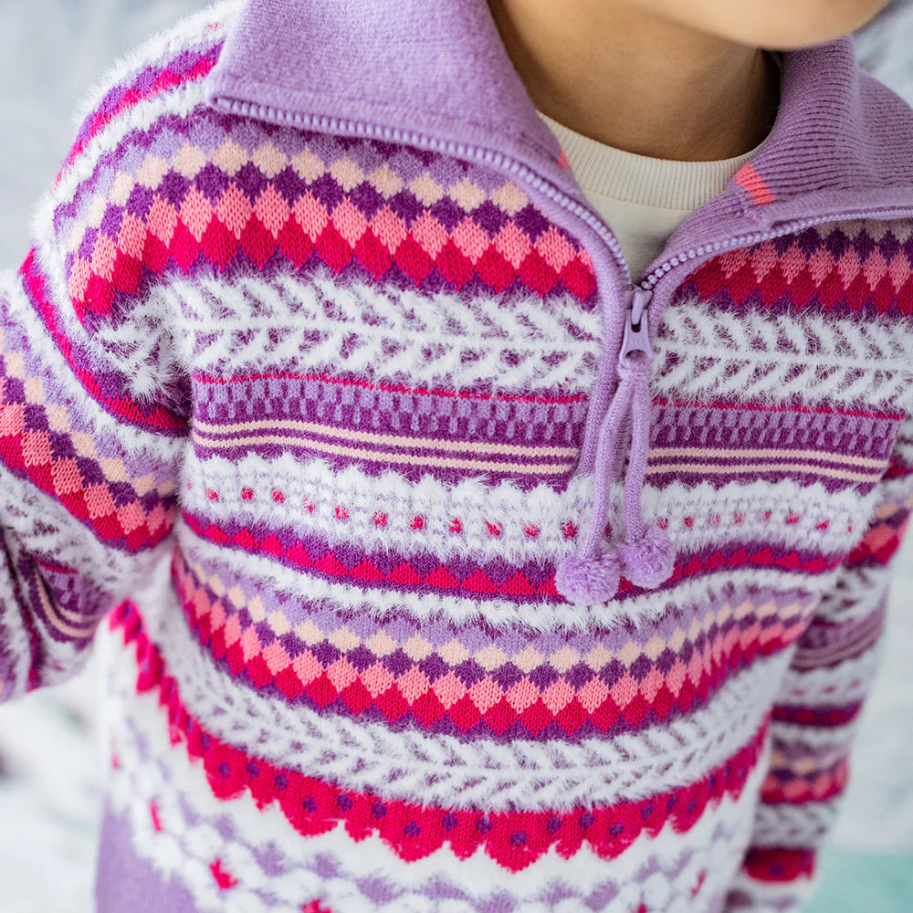 Kids Purple Knitted Sweater With Patterns