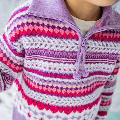 Kids Purple Knitted Sweater With Patterns