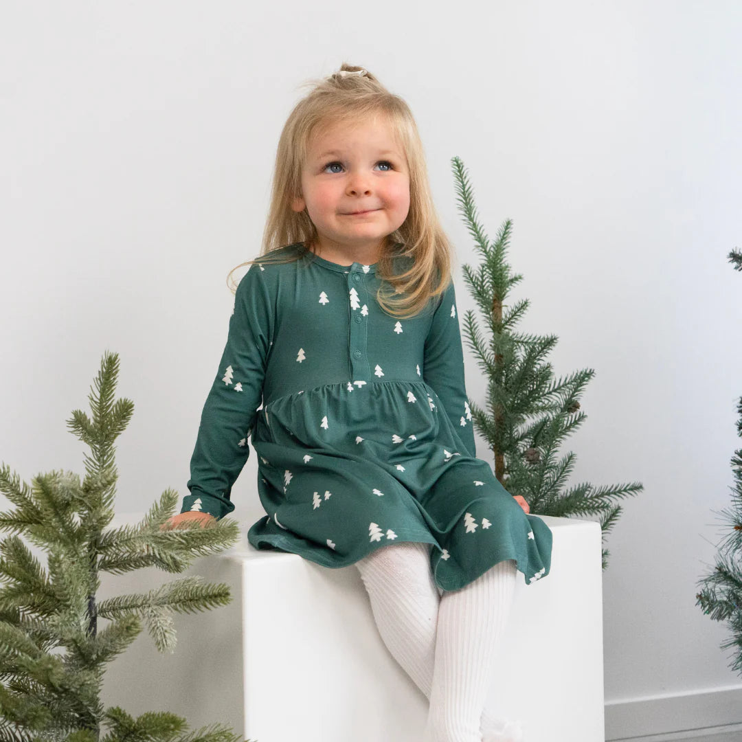 Tiny Trees Long Sleeves Peplum Dress