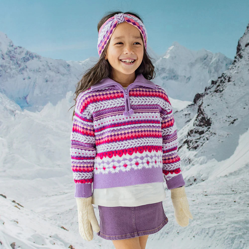 Kids Purple Knitted Sweater With Patterns