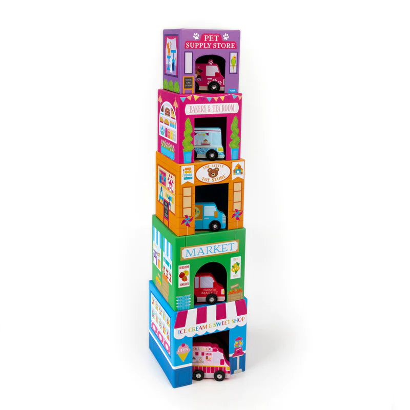 Rainbow town - Stackables Nested Cardboard Toys and Cars Set