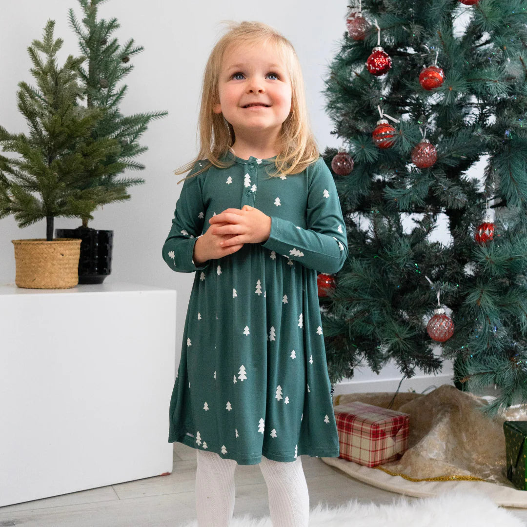 Tiny Trees Long Sleeves Peplum Dress