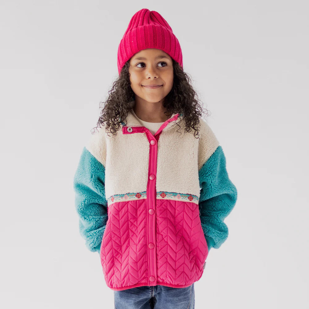 Children's pink and turquoise plush jacket