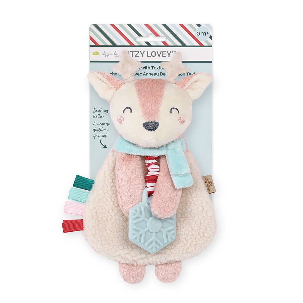 Holiday Itzy Lovey™ Plush + Teether Toy - Pink Reindeer