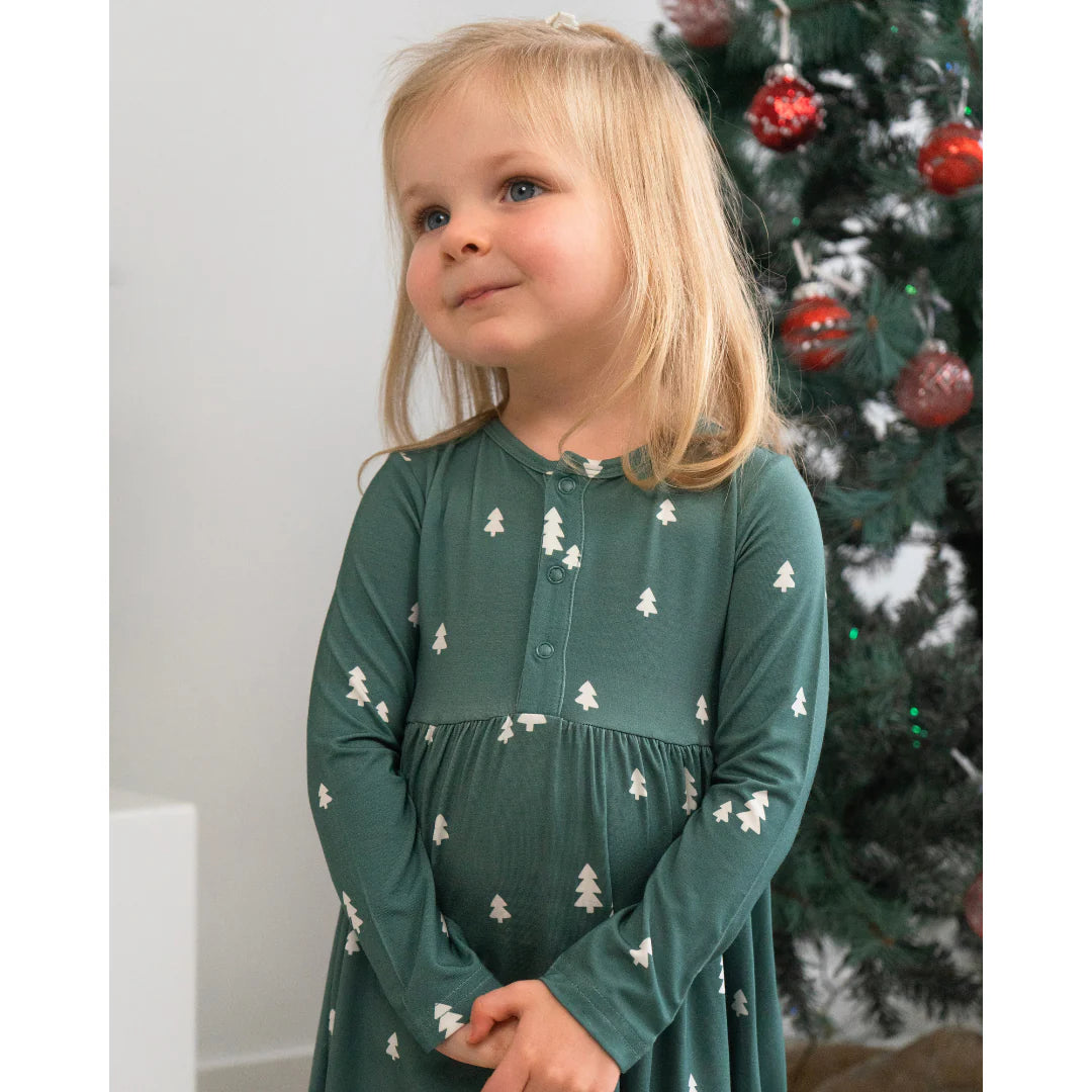 Tiny Trees Long Sleeves Peplum Dress
